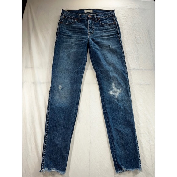 Madewell Denim - Madewell 9" High-Rise Skinny Jeans Distressed Raw Hem Medium Wash Blue Size 27